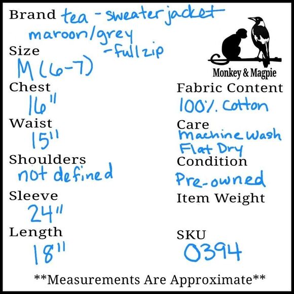 Tea Collection Full Zip High Collar Sweater Boy's Size 6/7 in Maroon and Gray - Picture 12 of 12